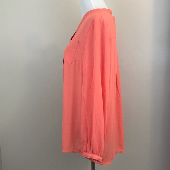 The Limited Two Pocket Zip Front Blouse - Coral -L - Picture 5 of 7